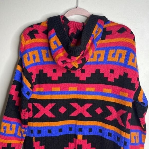 ASOS Size 4 Multicolor Colorful Aztec Southwestern Open Front Hooded Cardigan - Picture 8 of 9